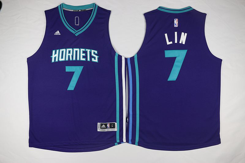 Men Charlotte Hornets 7 Lin Purple Throwback Stitched NBA Jersey